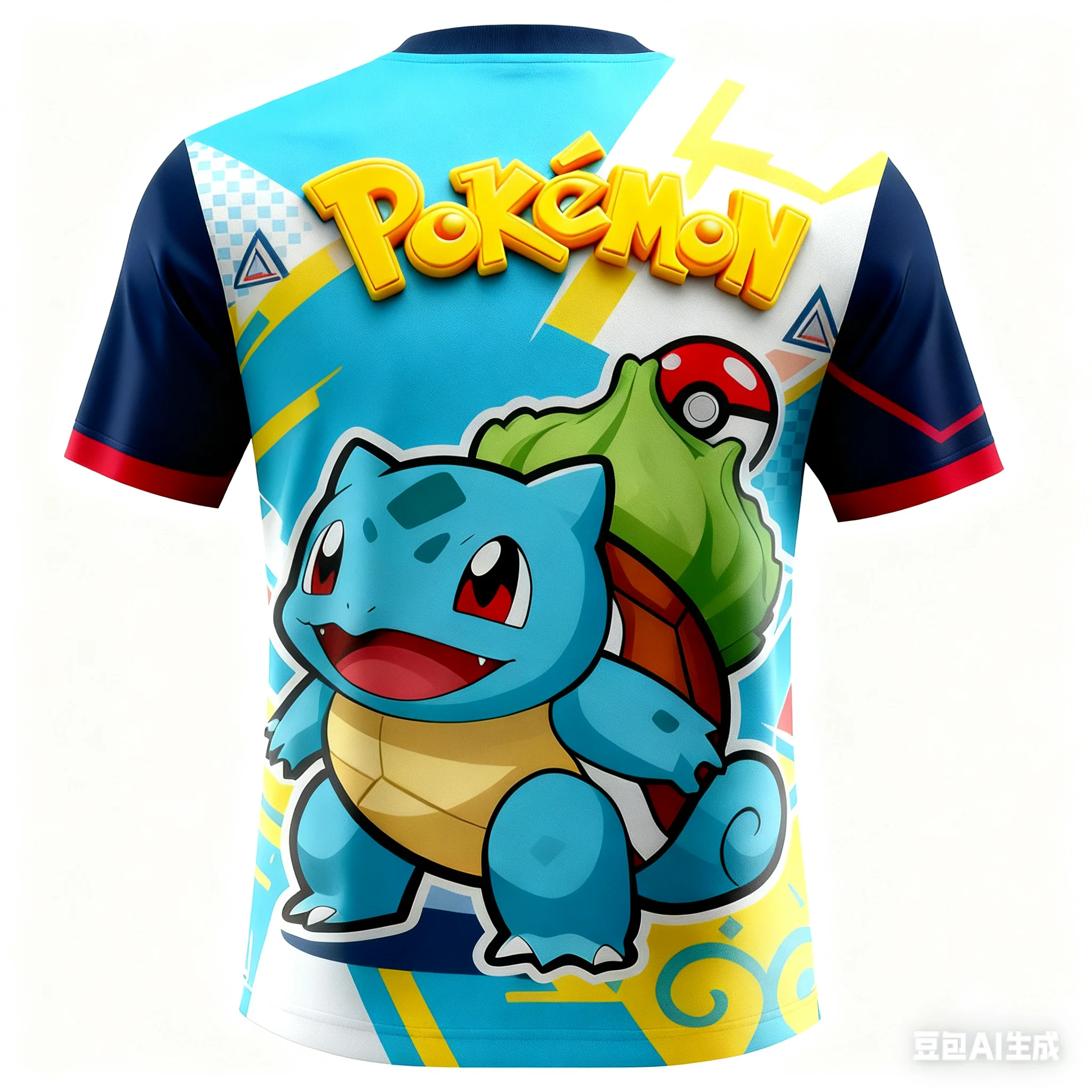 Jersey Pokémon Cartoon Pattern New Ai Design Blue Short-Sleeved Round Neck Breathable T-Shirt Sportswear Children's/Adult Tops