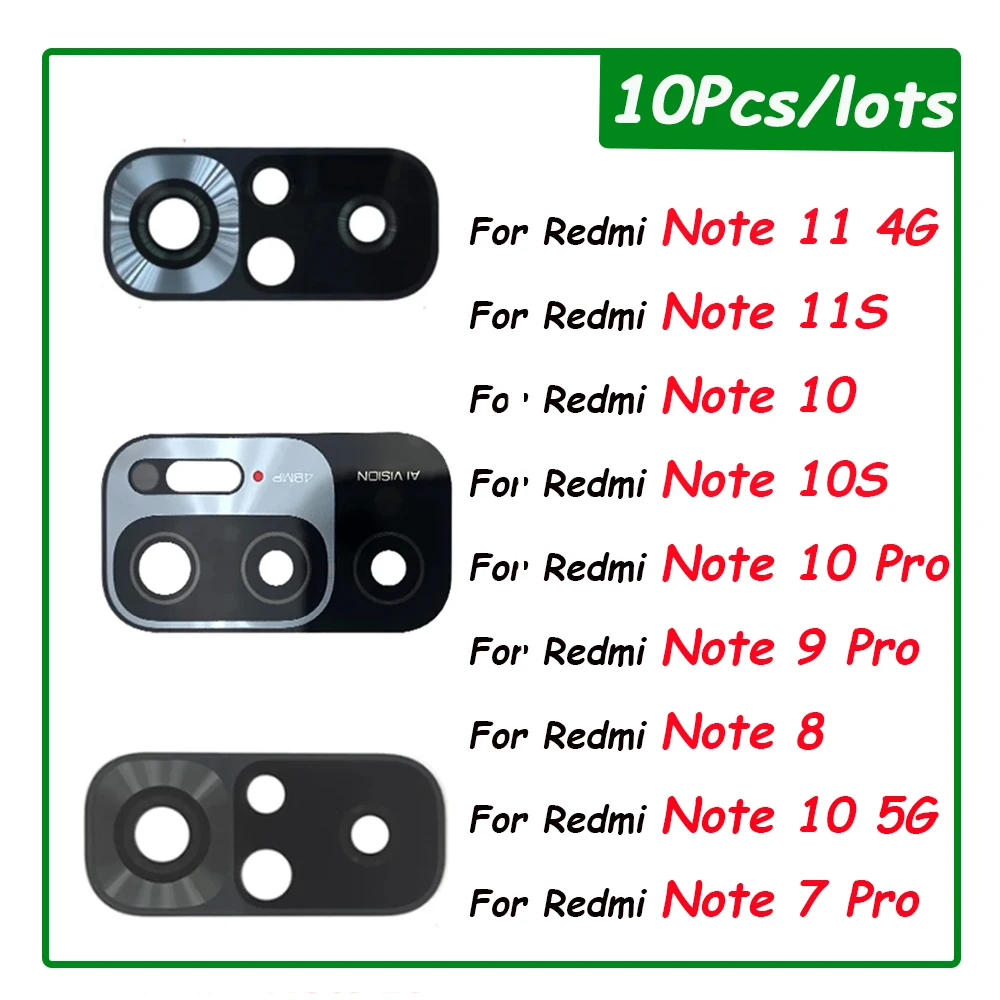 10Pcs，Back Rear Camera Glass Lens Replacement For Xiaomi Redmi Note 5 6 7 8 8T 9S 9 10 Pro Max With Double Sided Glue Adhesive