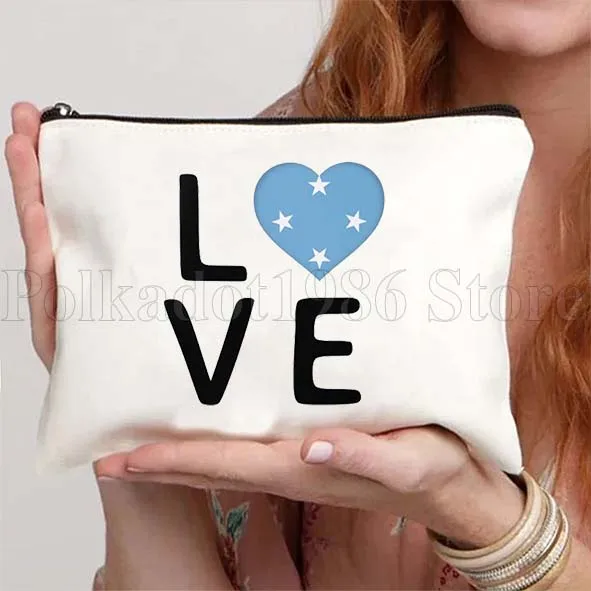 ميكرونيزيا العلم خريطة لطيف هدية قماش حقيبة مستحضرات التجميل ماكياج المرحاض حقيبة مقلمة سستة الحقيبة مفتاح محفظة نسائية للعملات المعدنية تخزين حقيبة القطن