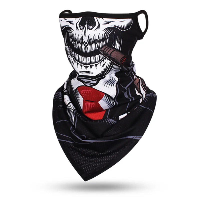 Unisex Skull Face Scarf Bandana Ear Loops Face Balaclava Sports Neck Gaiters Digital Print Outdoor Windproof Thin Triangle Scarf