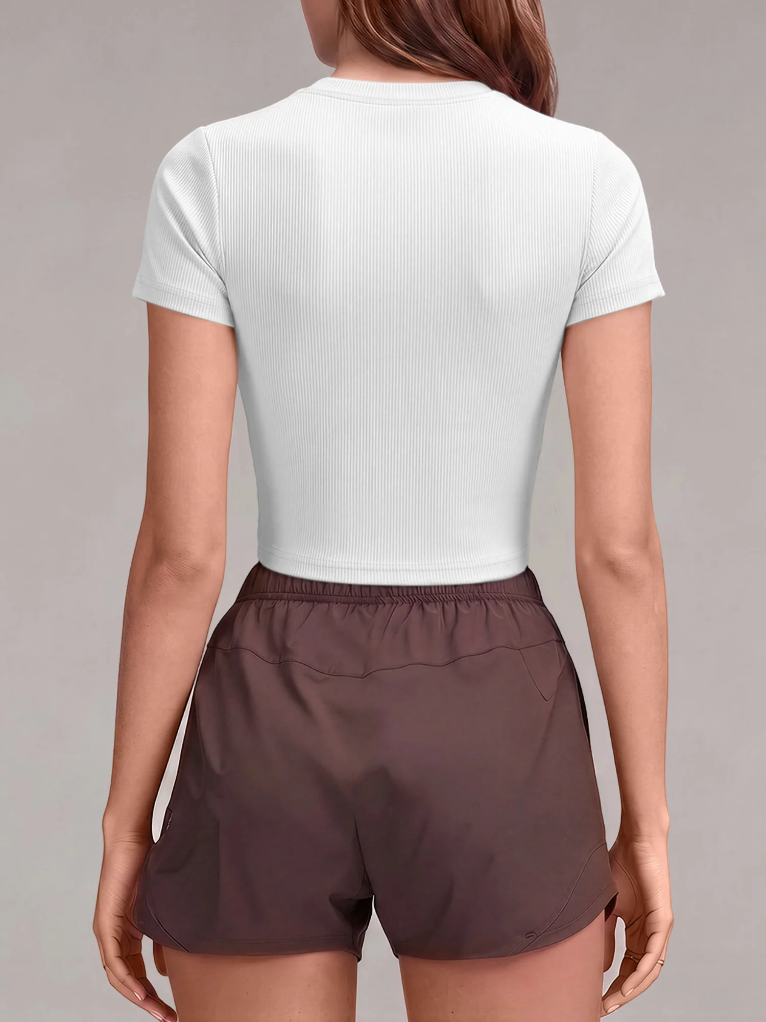 Understated Stylish Crop Rib Blouse, Elastic Short‑Sleeve Shirt for Daily Casual Wear and Local Sightseeing