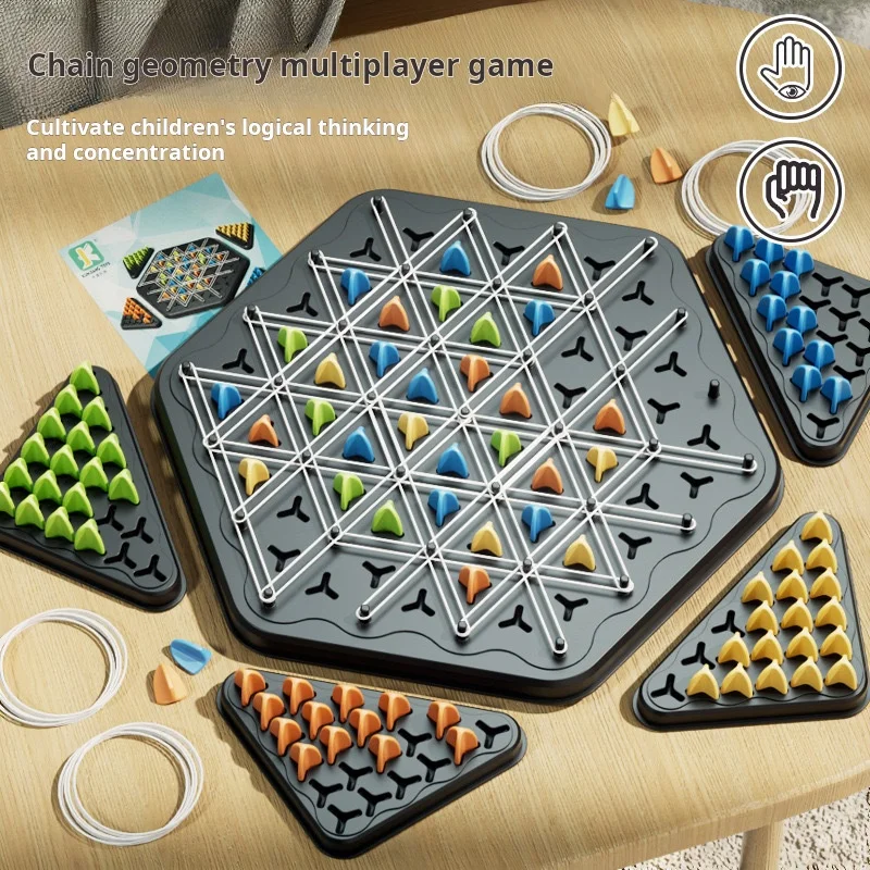 Ketten-Dreieck-Schachspiel Dreieck-Gummiband-Spiel Pädagogisches Interaktives Spielset Geeignet für Familienfeiern und Geschenke
