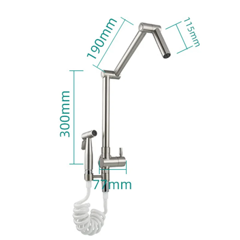 Imagem -04 - Montagem em Parede Faucet Fosco Preto Cromo Escovado Sólido Latão Dupla Conjunta Balanço Braço Dobrável Torneira da Cozinha com Aspersor