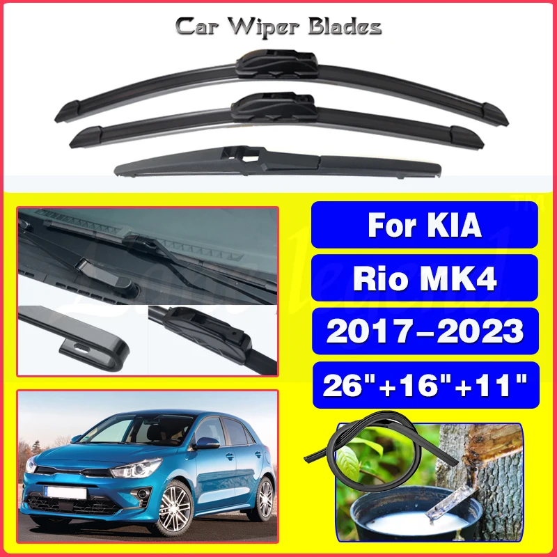 

For KIA Rio MK4 2017 - 2023 Car Front Rear Wiper Blades Soft Rubber Windscreen Wipers Auto Windshield 2020 2021 2022 26"+16"+11"