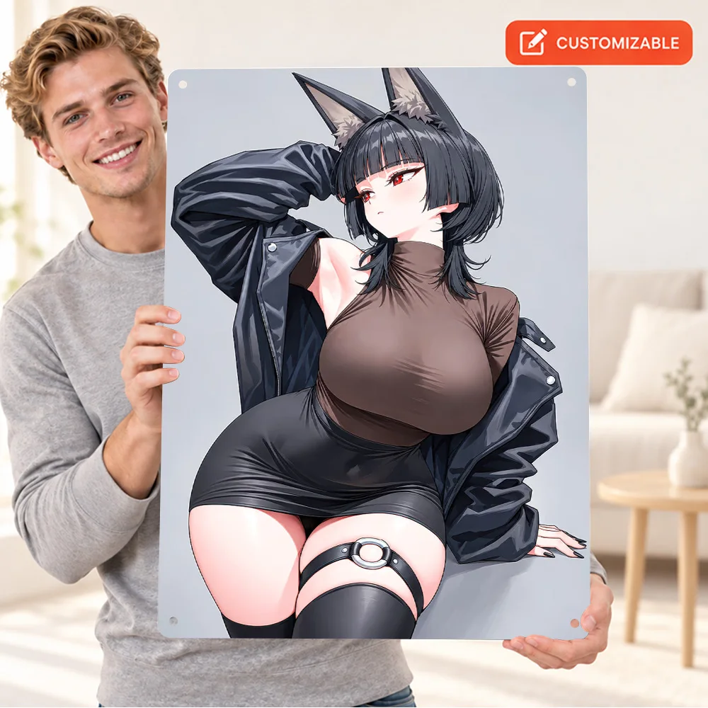 Miyabi Zenless Zone Zero Printed Poster Customized Aluminum Metal Sign Fox Ears Black Jacket Graphic Wall Art For Game Lounge