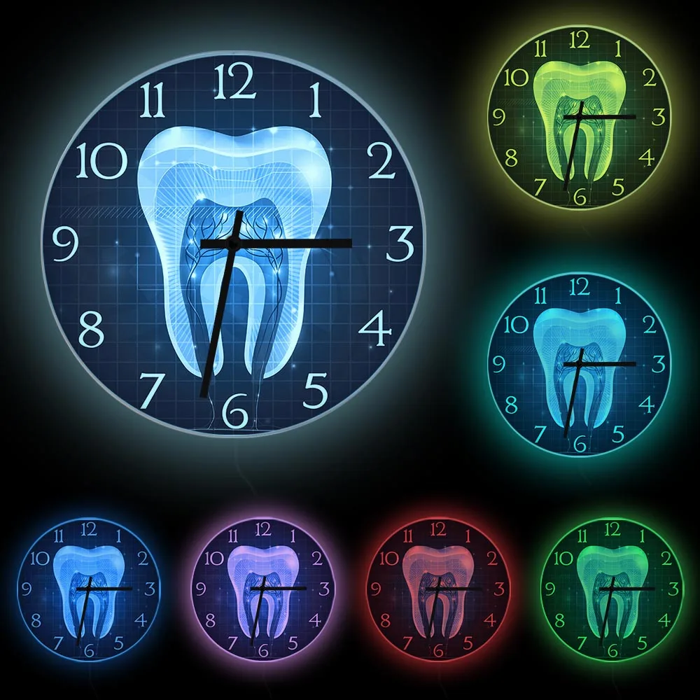 Dente sezione trasversale anatomia luminoso orologio da parete luce elettronica segno per ufficio dentale dentista Display professionale orologio da