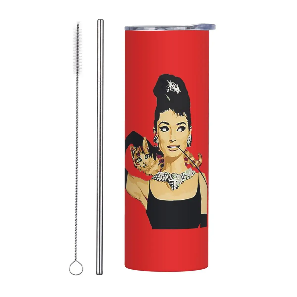 Breakfast At Tiffanys Audrey Hepburn Jewellery Colour Stainless Steel Tumbler Vacuum Mugs Thermal Cold Cup Straw With Lid 20oz