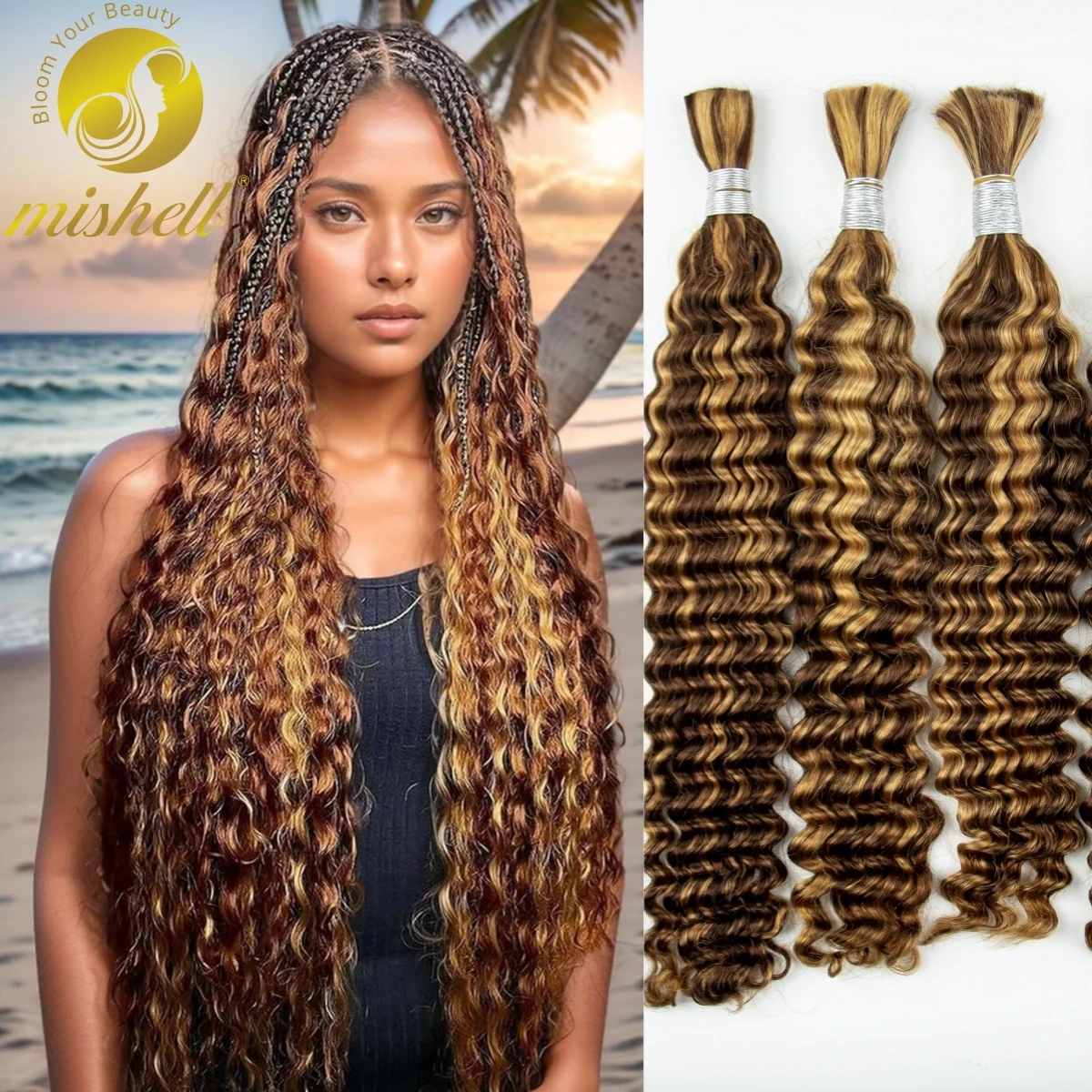 Bulk Braiding Hair Extensions 100% Human Hair Bulk Deep Wave No Weft Highlight Ombre Boho Braideds Brazilian Hair Bundles 100g