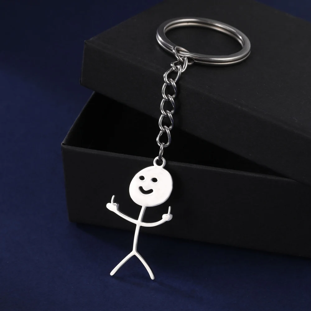 

Skyrim Hip You Funny Doodle Pendant Keychain Holder Stainless Steel Middle Finger Stickman Keyring Car Key Chains Gift