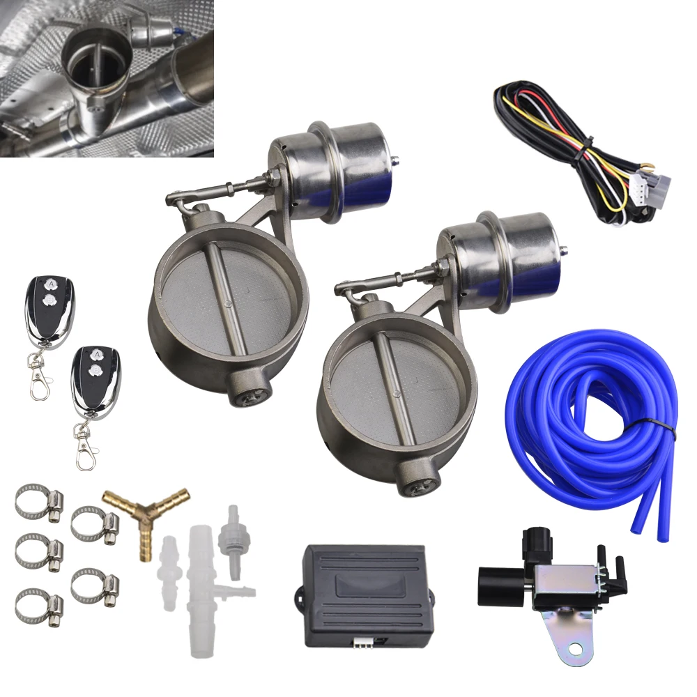 Exhaust Control Valve Set With 2PCS Vacuum Actuator 2 2.36 2.5 2.75 3 3.5inch Pipe CLOSE STYLE with Wireless Remote Controller