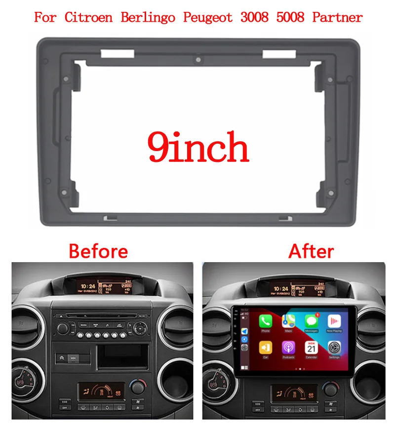 

Комплект декоративной панели автомобиля DVD для Citroen Berlingo Peugeot 3008 5008 Partner 2015-2019, 9-дюймовый 1Din, комплект панели для установки приборной панели автомобиля
