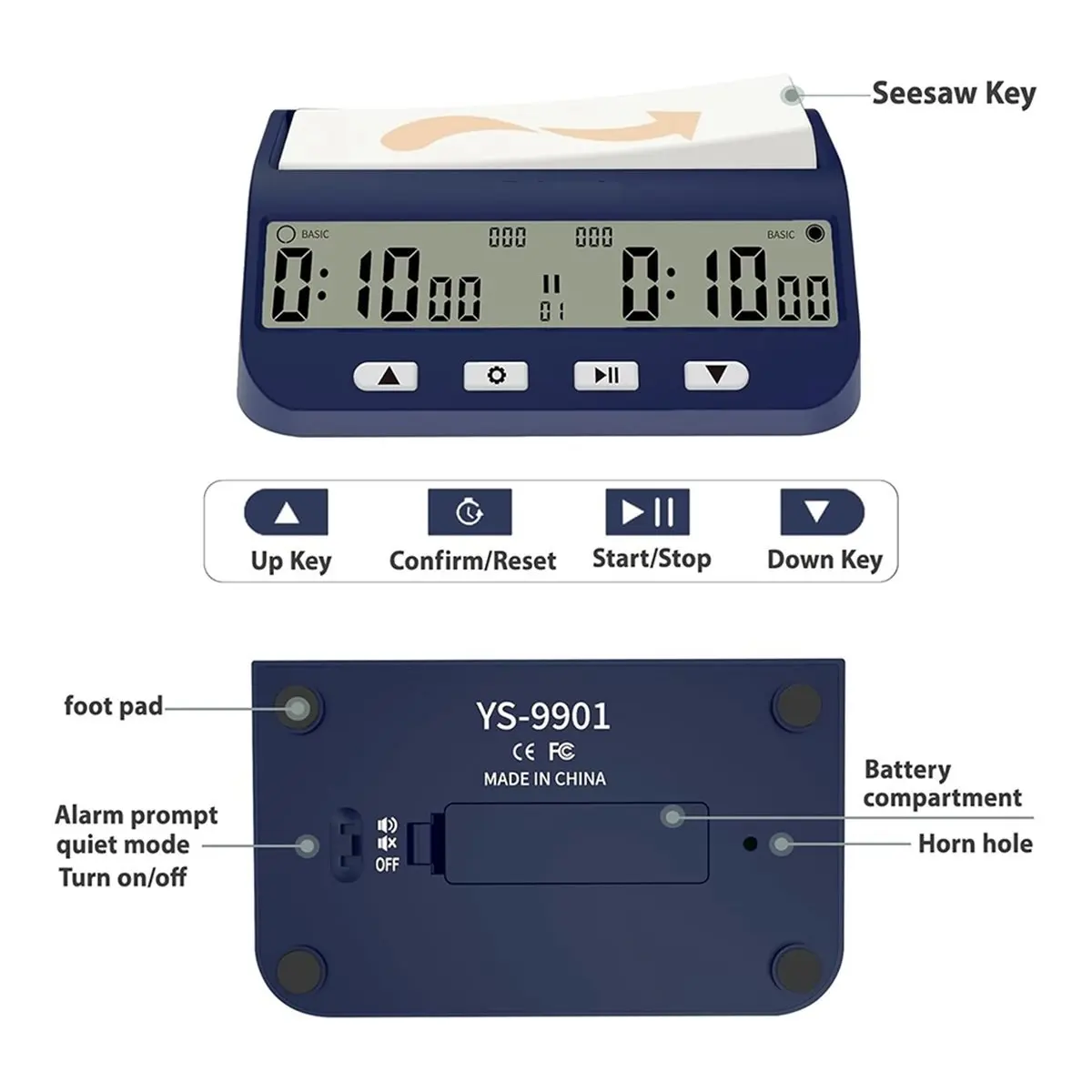 A32I Chess Clock, Competition Specific Chess Timer, Portable Digital Electronic Large Screen Chess Clock