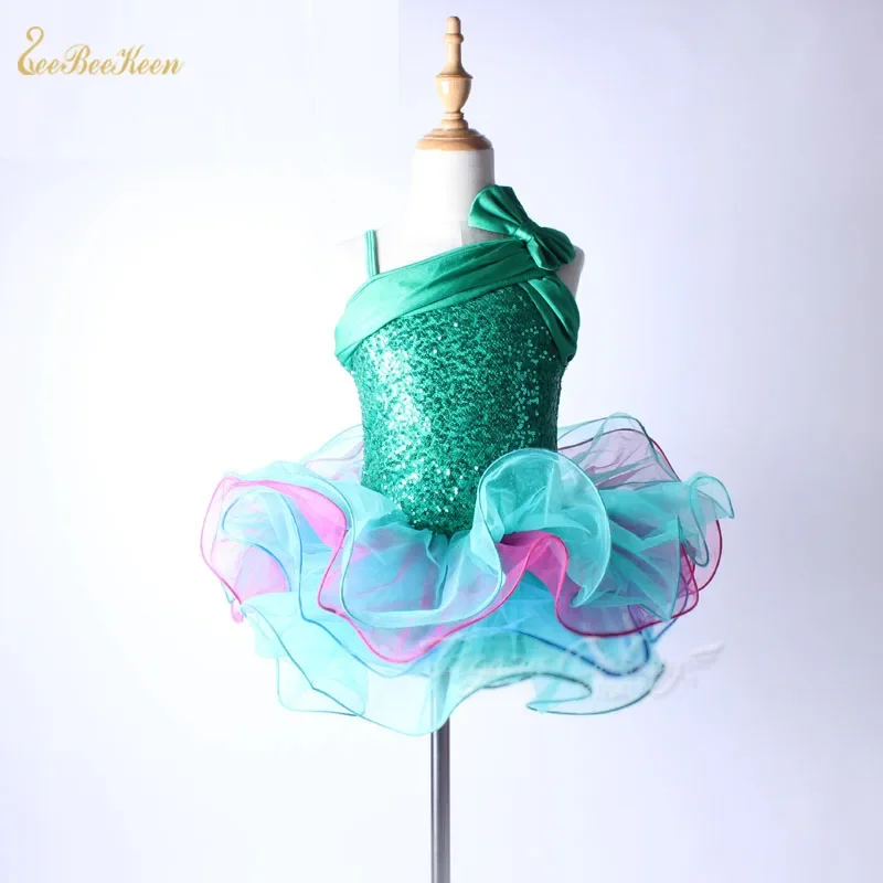 

Ballet Tutu Classical Children Girls Green Sling Bows Sequins Ballet Dance skirt Professional Tutu Women Stage Performance Dress