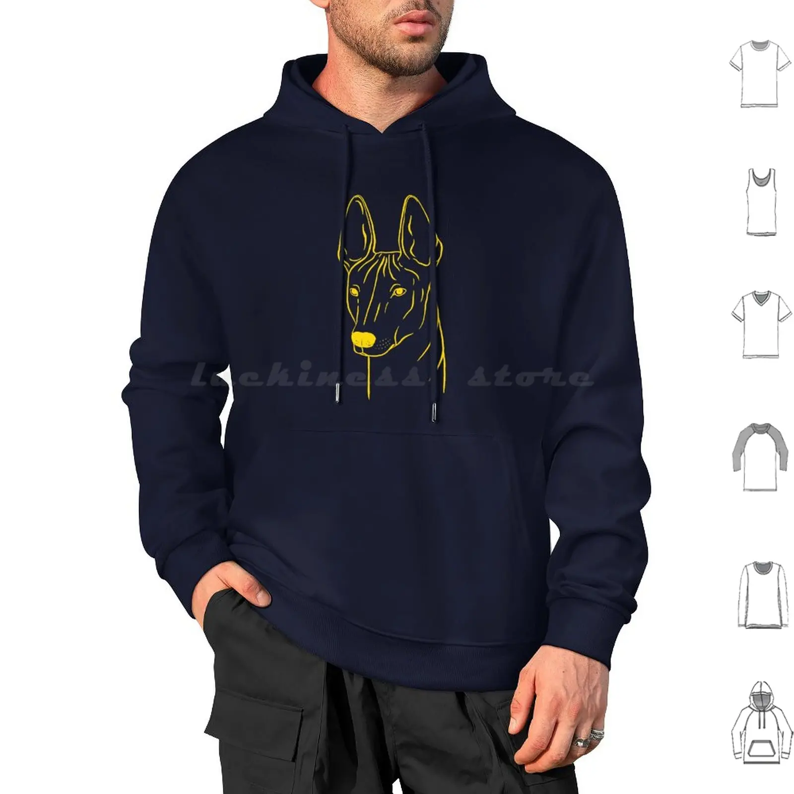 Sudadera con capucha Xoloitzcuintli (azul grisáceo y amarillo) de algodón de manga larga Xoloitzcuintli Xoloitzcuintle Mexicano sin pelo