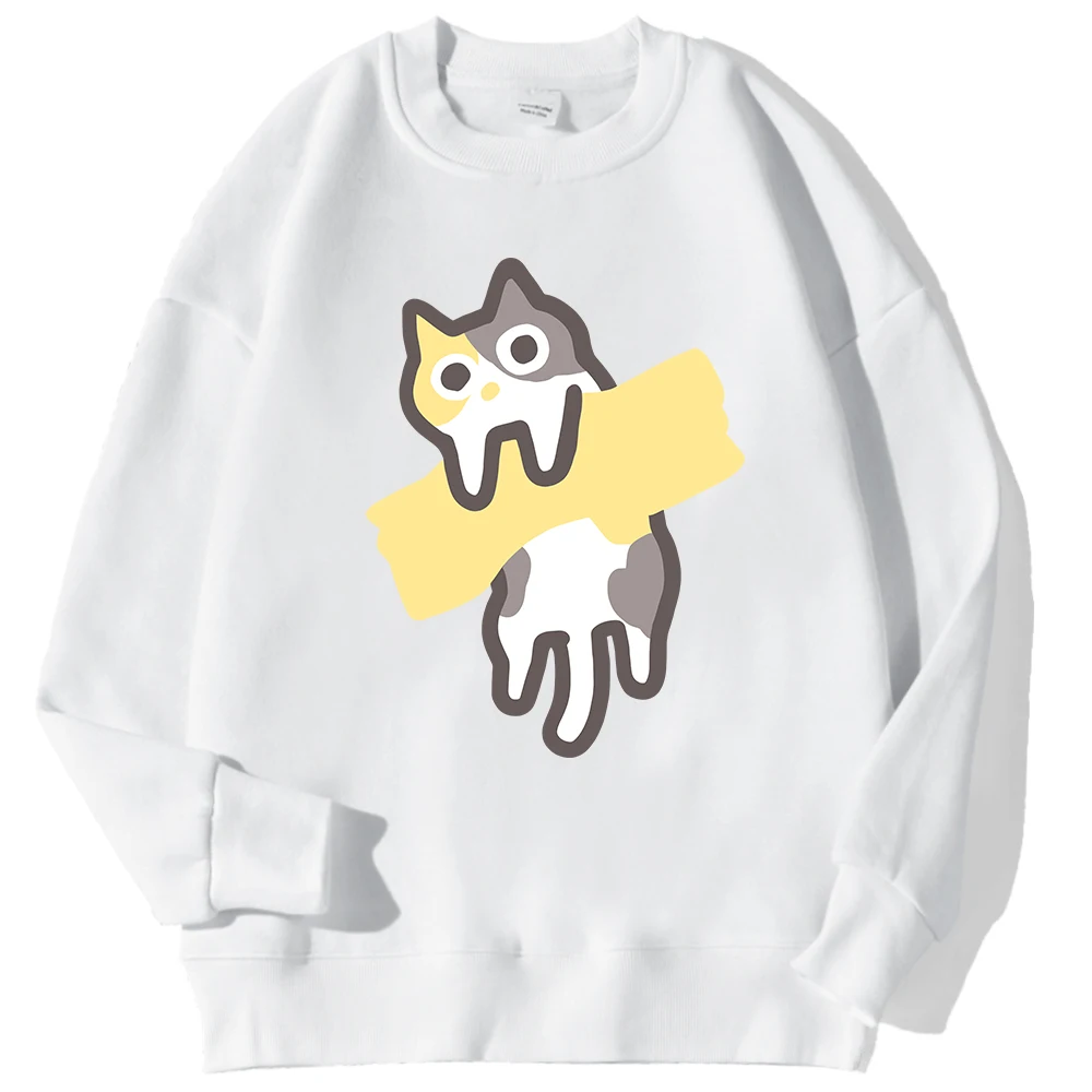 The Tricolor Cat Is Stuck To The Clothes Men Hoodies Fashion Crewneck Sweatshirt Casual Oversize Hoody Autumn Comfortable Tops