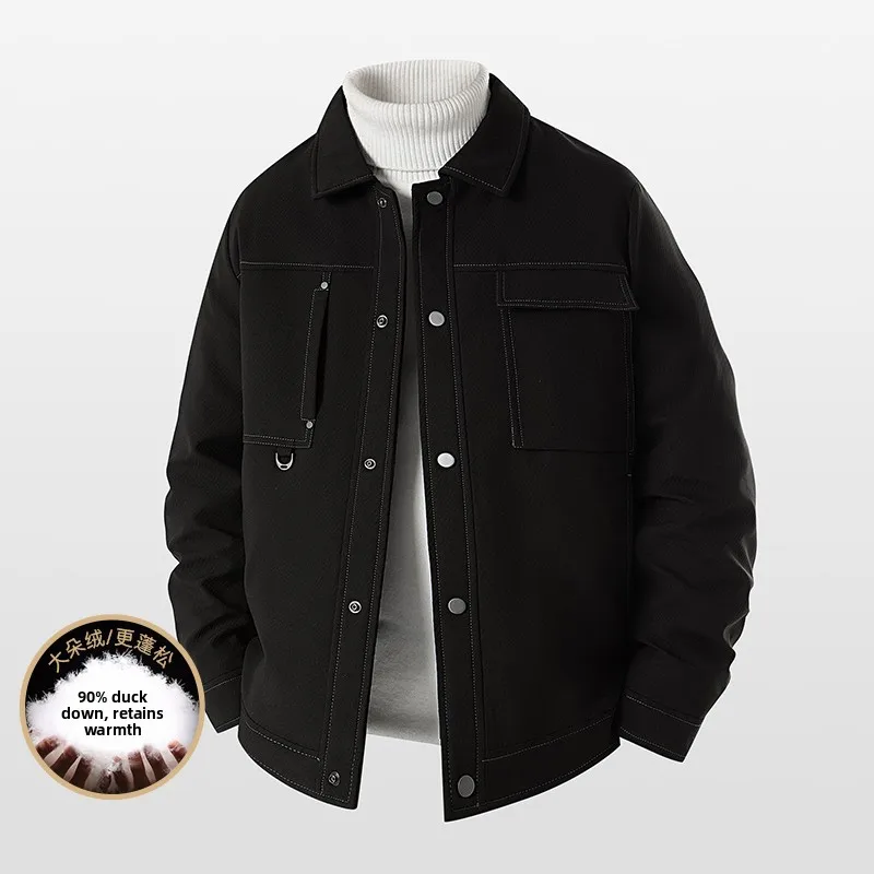 

Quilted ort down Jaet with Stand Collar for Men Polyester Fiber Long Sve Thiened Version Warm Workwear