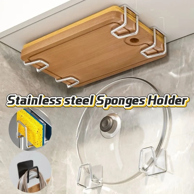 1-10 piezas Soporte de esponja de acero inoxidable para cocina, estante de secado autoadhesivo para fregadero, ganchos de pared para el hogar, accesorios de cocina