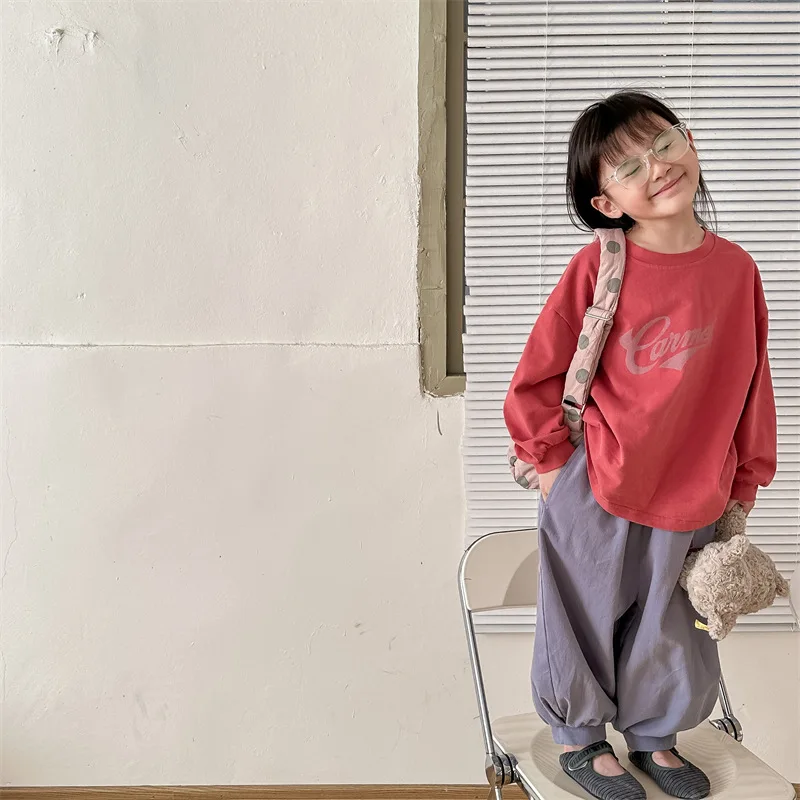 Pantalones bombachos para niño y niña, pantalón holgado con estampado de letras, informal, ropa de primavera, 2024