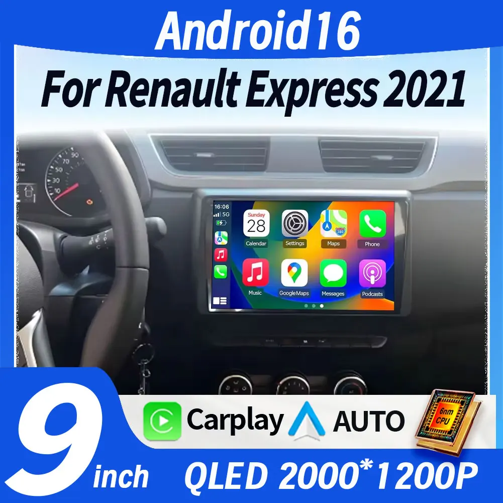 Android 16 For Renault Express 2021 Car Radio Video Multimedia Player Auto GPS Navigation Audio Autoradio Carplay 360 Camera RDS