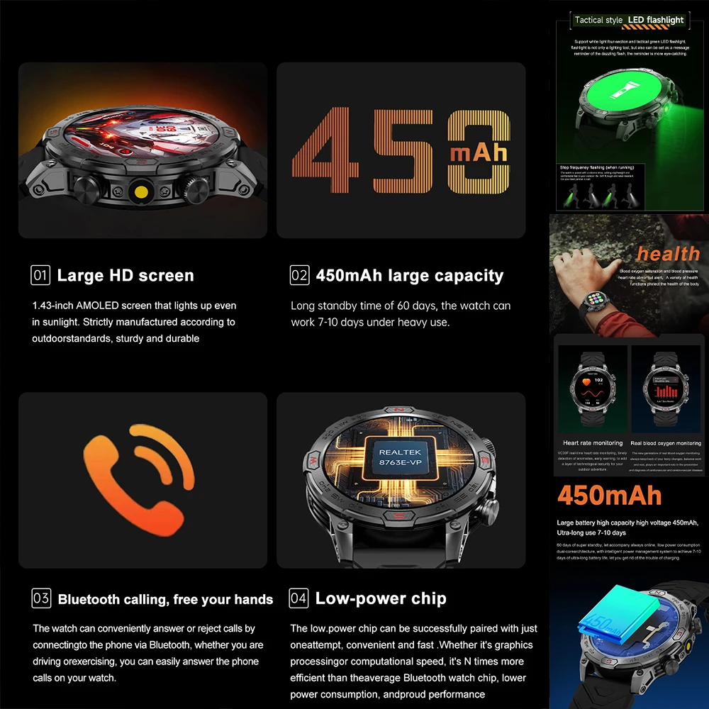 Новинка 2024, Смарт-часы с Bluetooth, вызовом (набор/ответ), голосовым компасом с искусственным интеллектом, несколькими спортивными режимами, фонариком, мужские и женские Смарт-часы