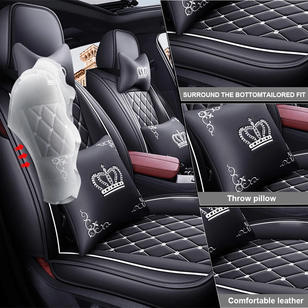 5-Seat PU Leather Car Seat Covers Full set Universal Luxury Front Rear Seat Cushion Anti-scratch Protection