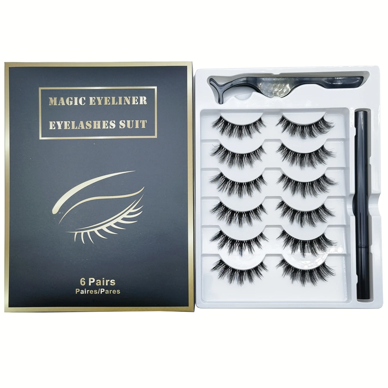 قلم كحل مغناطيسي ذو جذع شفاف ، رموش صناعية ، تجعيد سميك وطبيعي ، قلم كحل لاصق ، لا يتسرب ، 6 أزواج #4