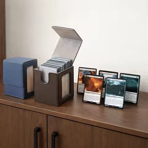 PU Window Collection Box Magnetic Closure Moisture-proof Card Deck Box with Lid Stain-resistant Game Card Organizer