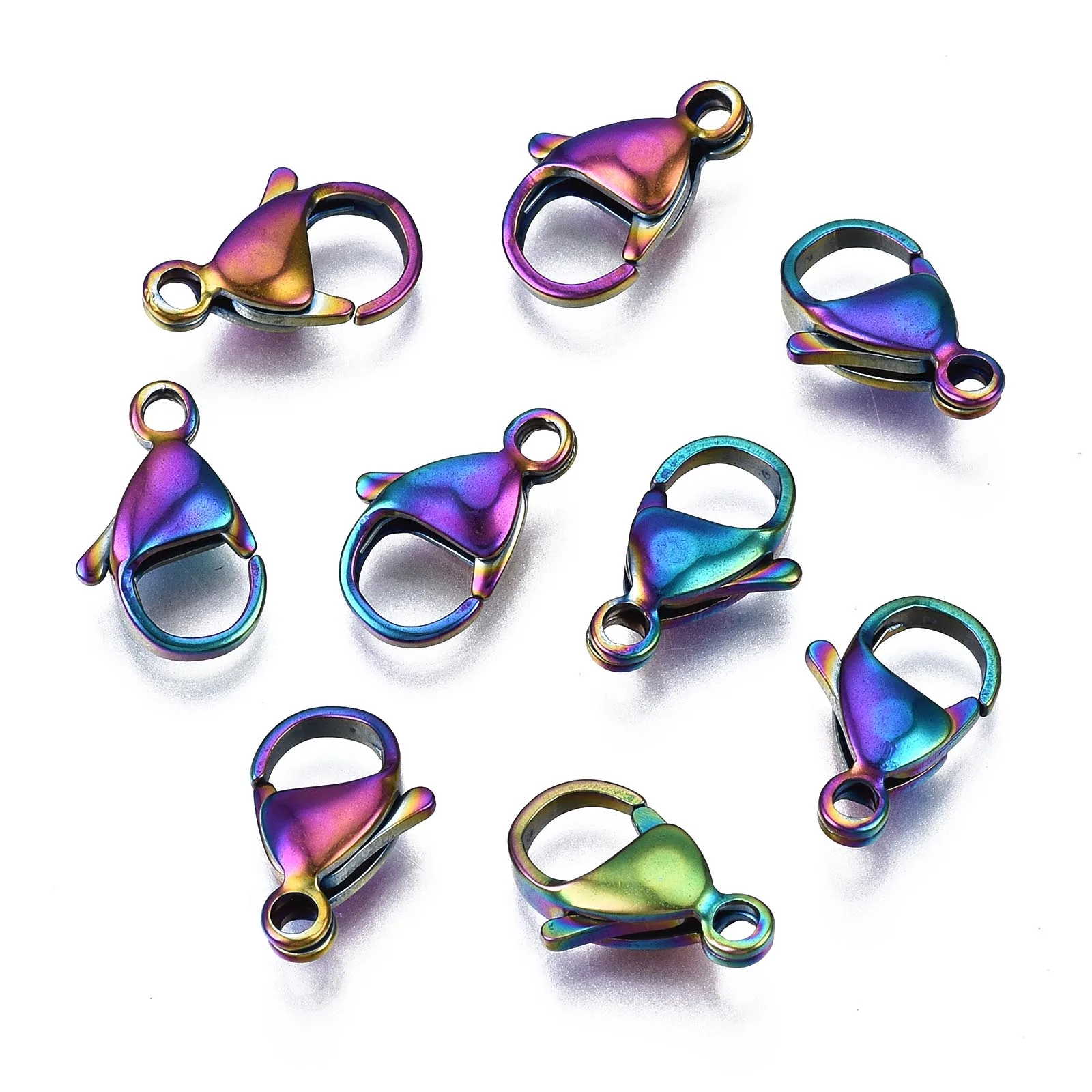 Ion Plating 304 Stainless Steel Lobster Claw Clasps Rainbow Color Clasp DIY Bracelet Necklace Making 9/10/11/12/13/15/17/19mm