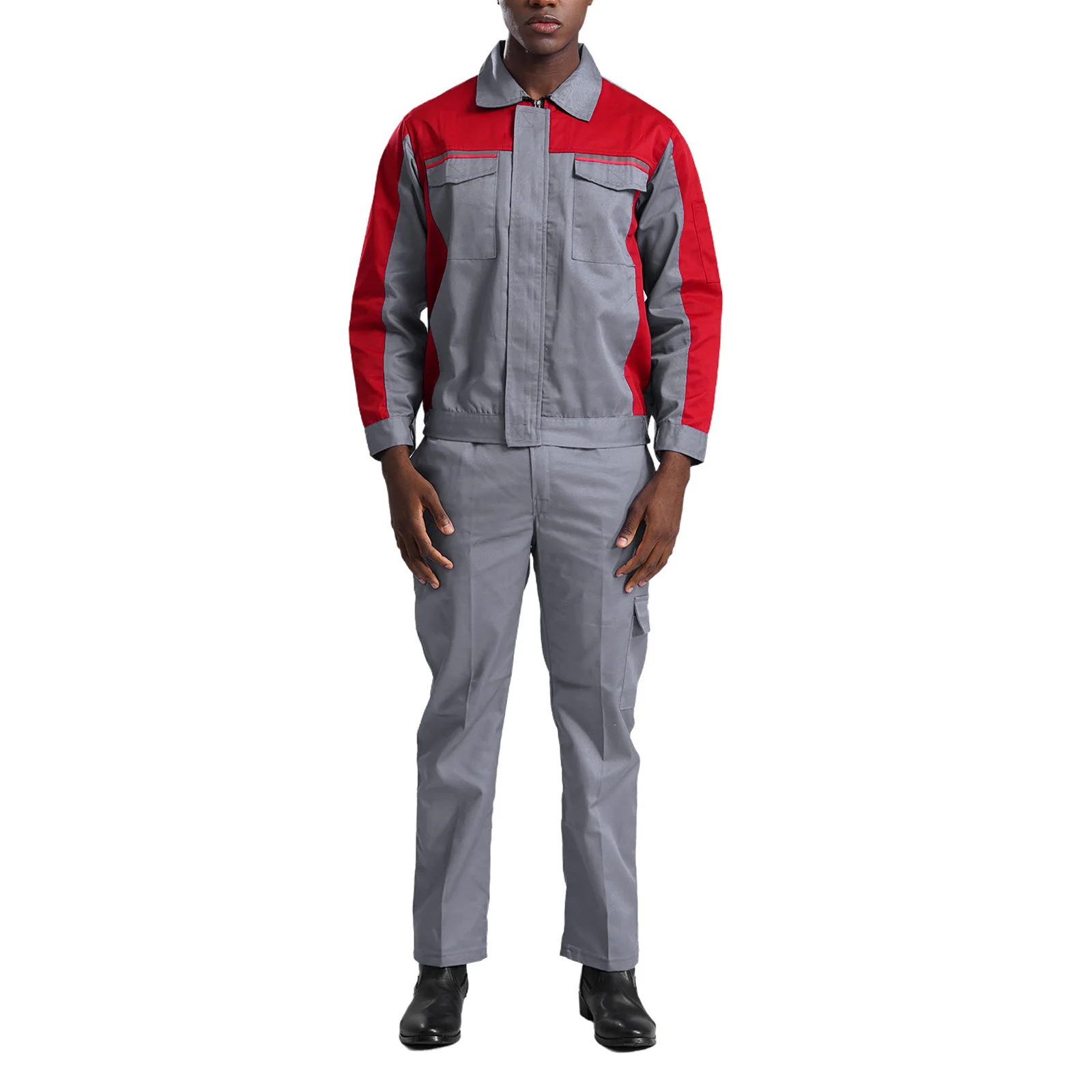 Adult Long Sleeve Coat And Pants Set Workshop Uniforms Mechanics Work Outfit Multi-pocket Reflective Strips Dustproof Workwear