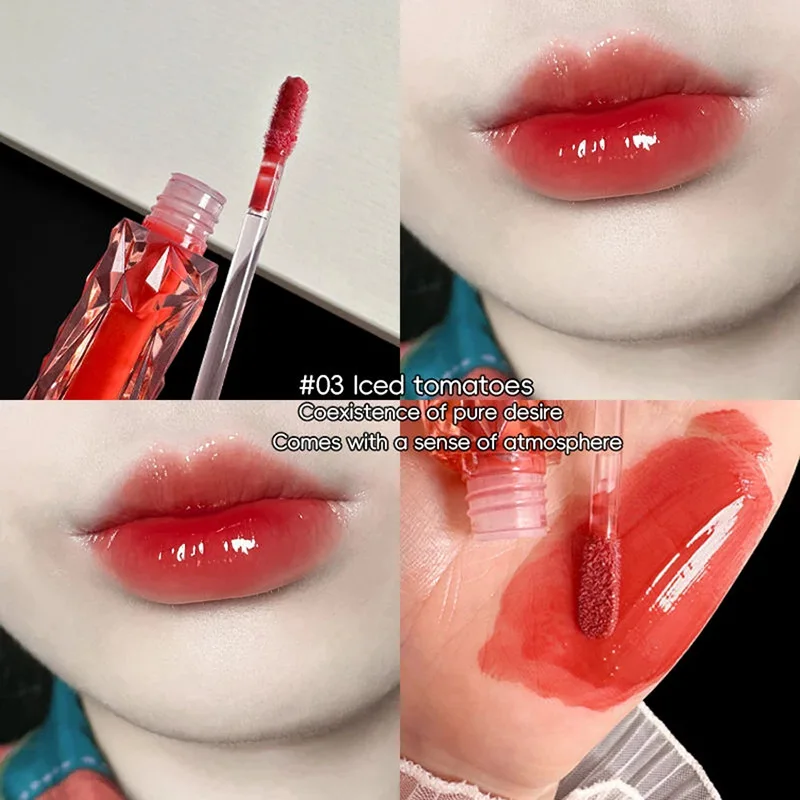 Brillo de labios de larga duración, hidratante, fácil de teñir, espejo impermeable, cristal de agua, brillo de labios, cosméticos de Color transparente