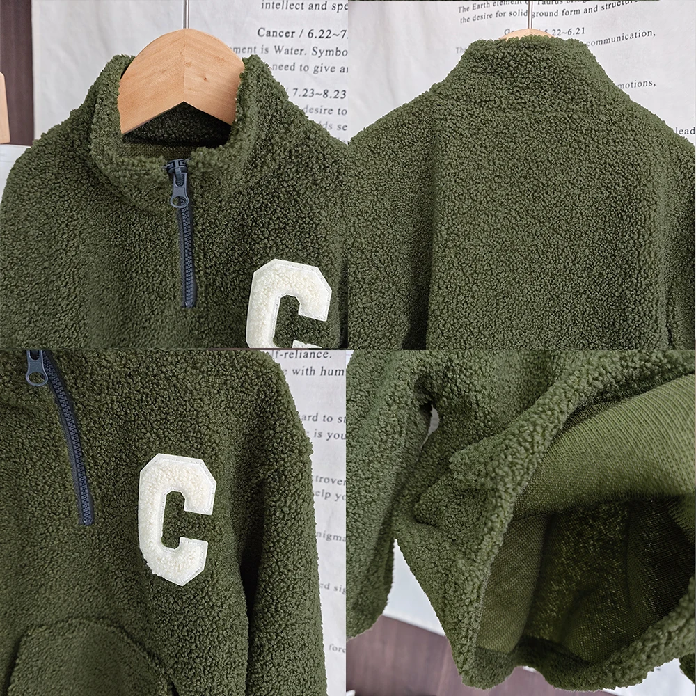 3-7 Jahre Alte Mädchen Herbst- und Winterkleidung, Warme Rosa Plüschjacke mit Hohem Kragen und C-Buchstaben-Design + Hose, Modisches Zweiteiler-Set für Kinder – Detail 20