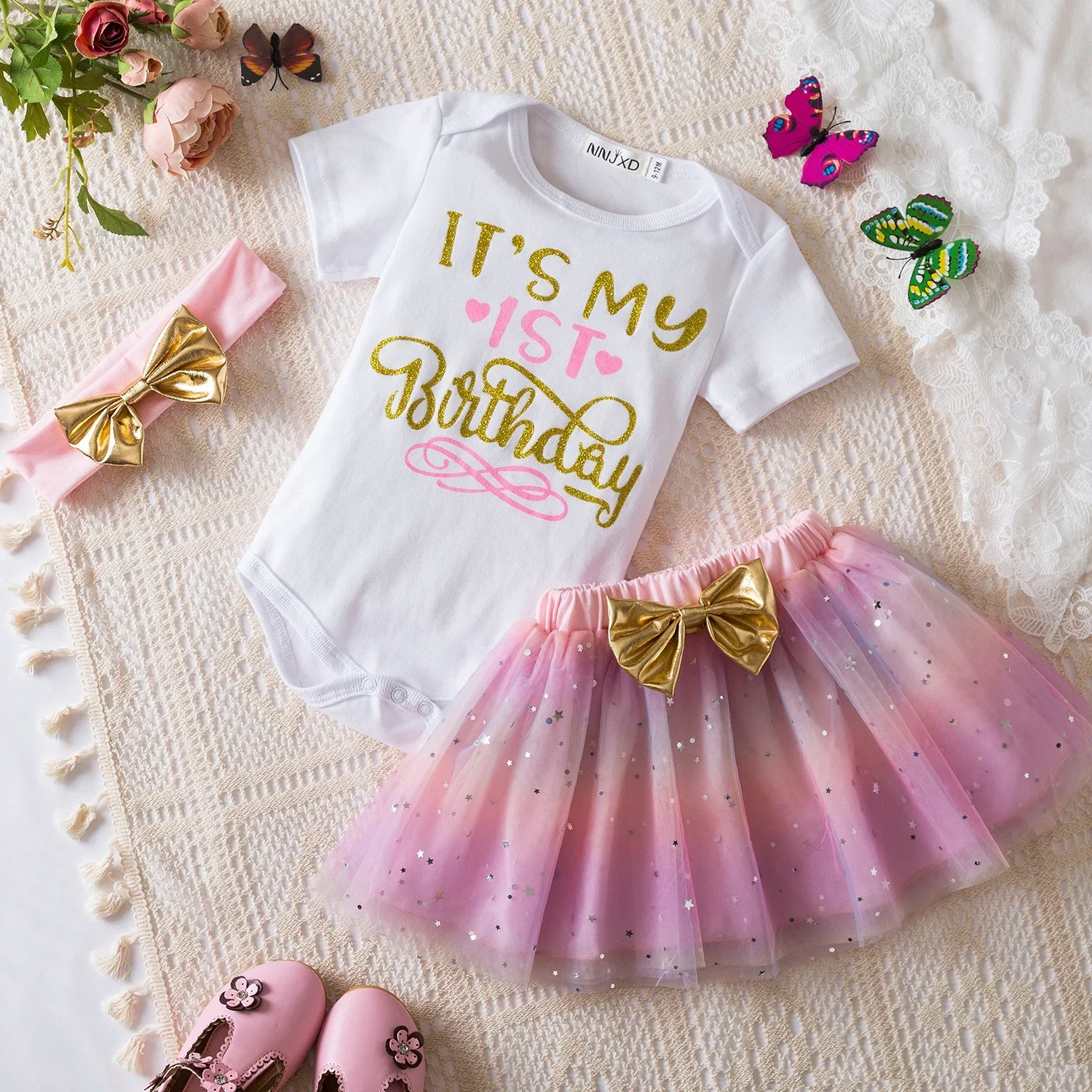 1 Year Baby Girls Clothes Birthday Party Tutu Dress Sets Newborn Clothes Baby Girl Birthday Outfits Toddler Infant Girls Costume