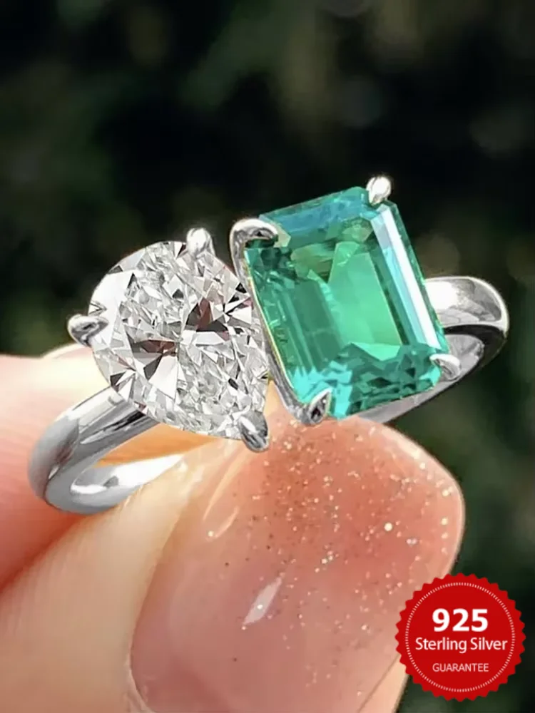 925er Sterlingsilber, schlichter klassischer Zirkon-Wassertropfen-Quadratring für Frauen, Verlobung, Hochzeit, Luxus, hochwertiger edler Schmuck