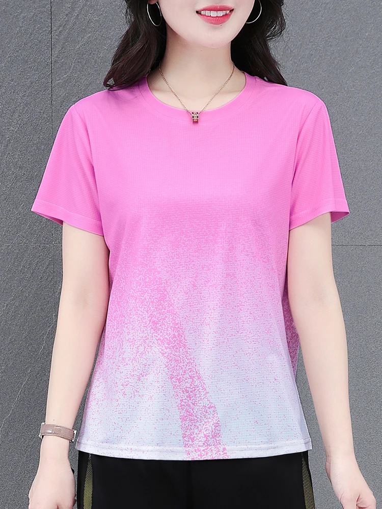 

Футболка из ледяного шелка ort Sve, женская повседневная летняя новая футболка для похудения, дышащий топ Qui Dry