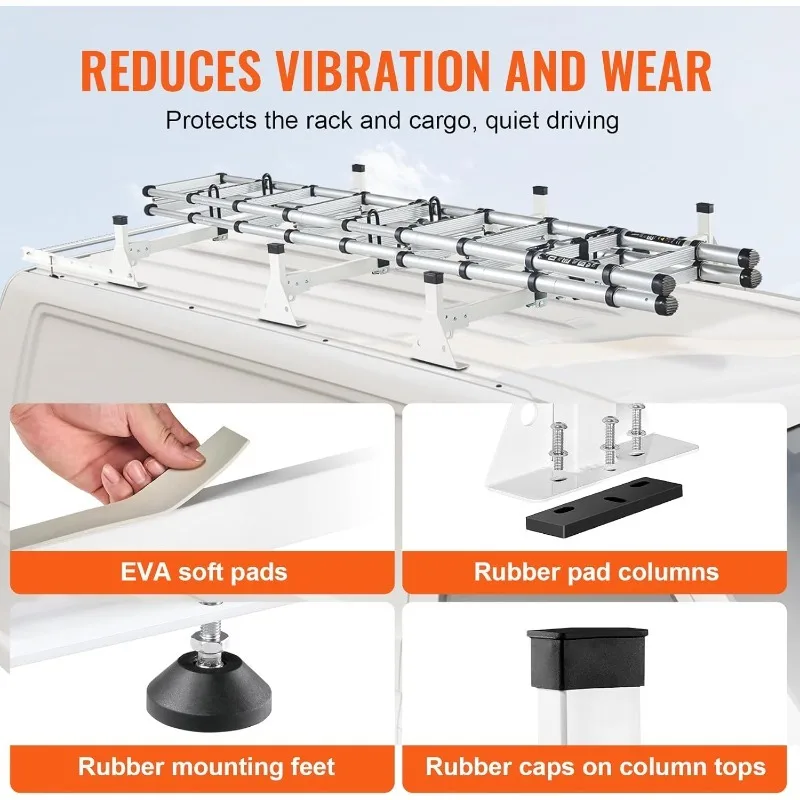 VEVOR Van Roof Ladder Racks 54", 800 lbs Capacity Heavy-Duty Steel Roof Racks for Van, Drilling Racks Fit with Cargo Roller