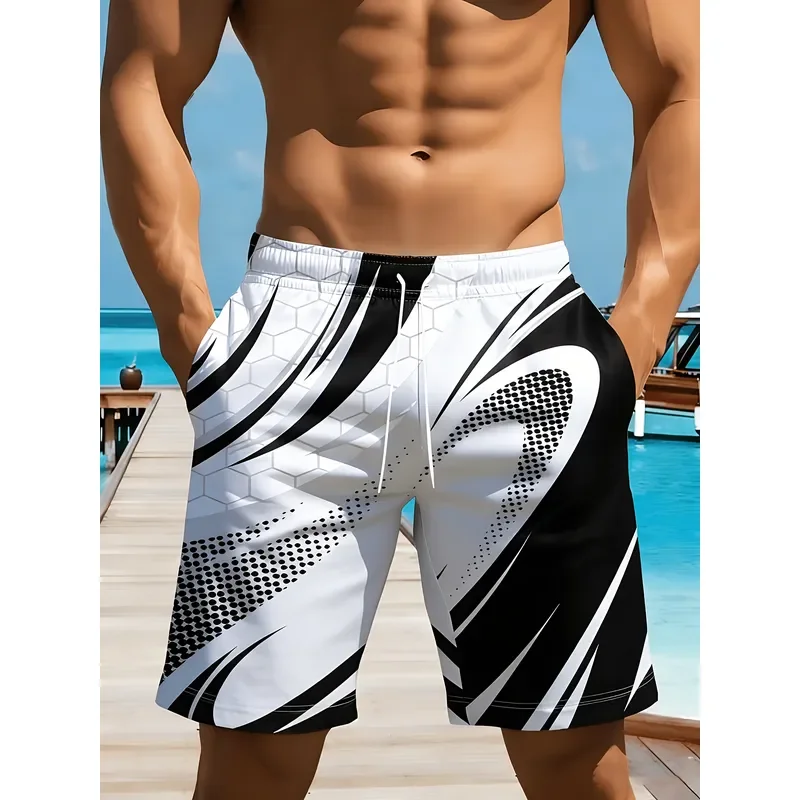 Men Summer Loose Casual Shorts Breathable Sports Five Point Pants Twill Polka Dot Print Quick Drying Beach Swimming Trunks