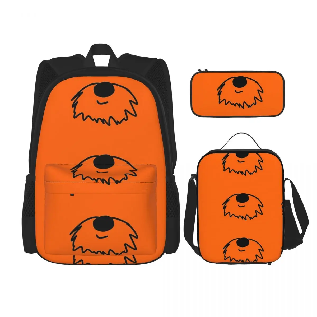 

Orange Schnauzer Beard Schnauzerfest Backpacks Boys Girl Bookbag Students School Bags Rucksack Lunch Bag Pen Bag Three-Piece Set