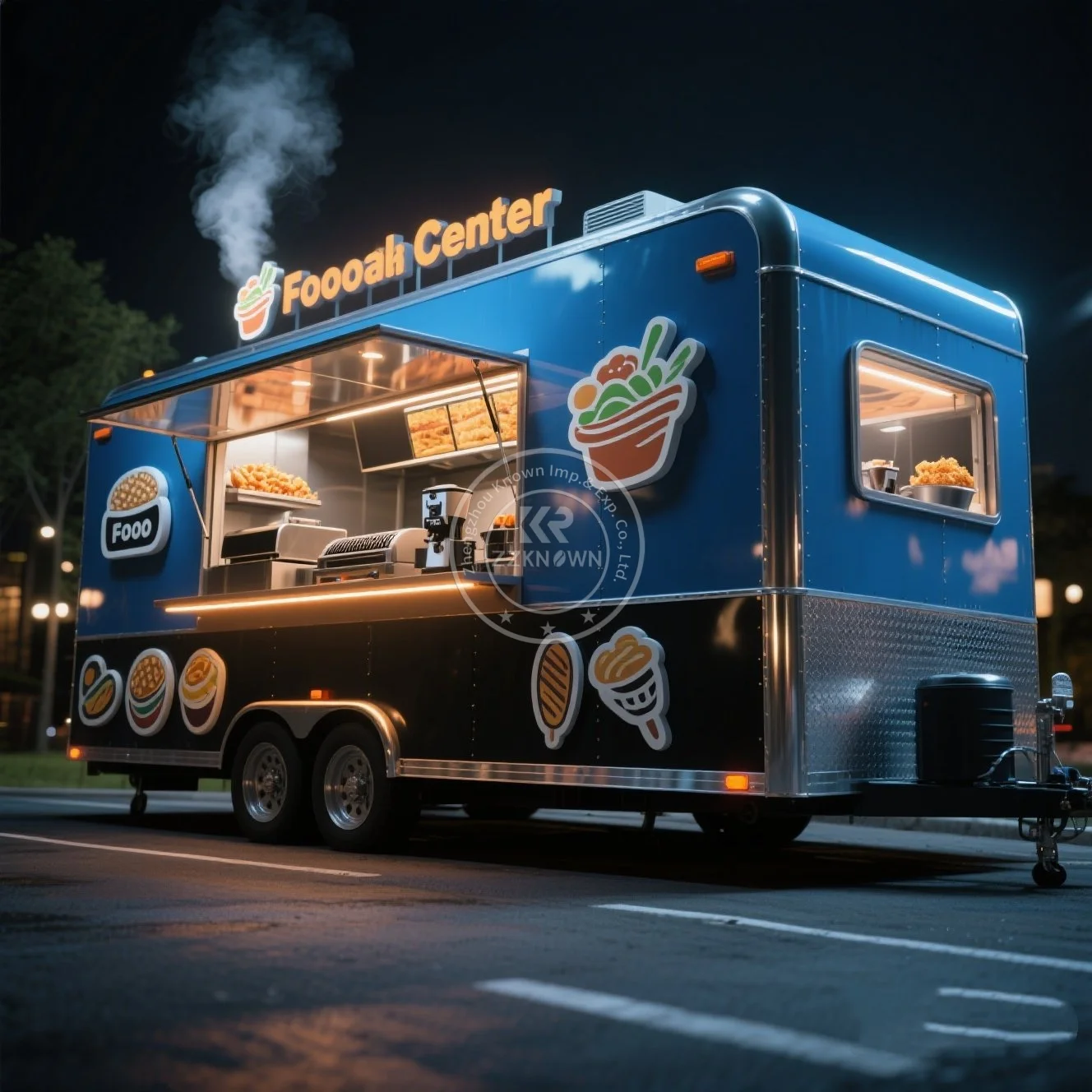 Reboque de comida móvel de aço inoxidável, sorvete, carrinhos de cachorro-quente, reboque de concessão, reboque de comida rebocável para venda