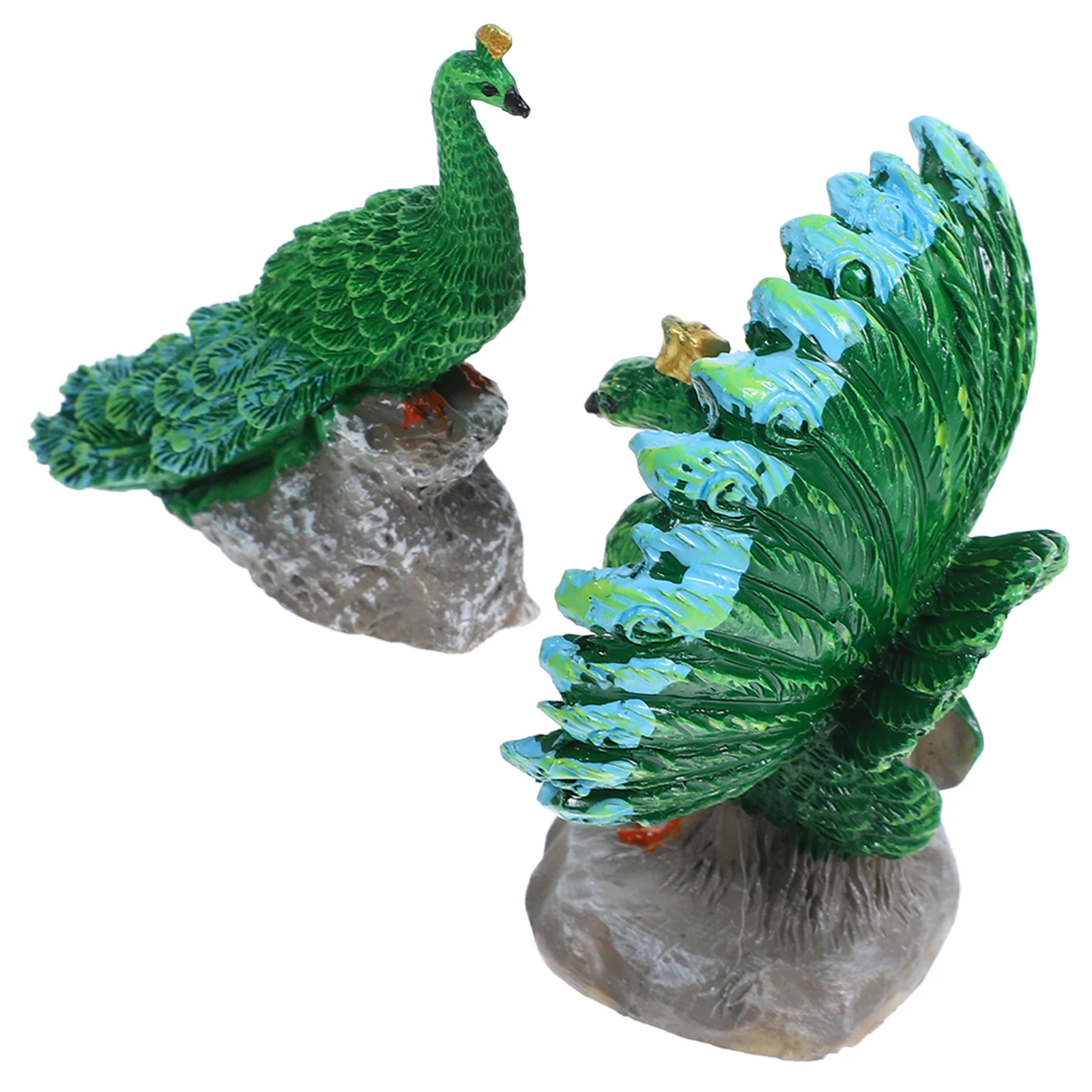 

2pcs Miniature Peacock Resin Animal Decor For Garden Landscape Car Accessories Micro Moss Scene Ornament Tiny Statue