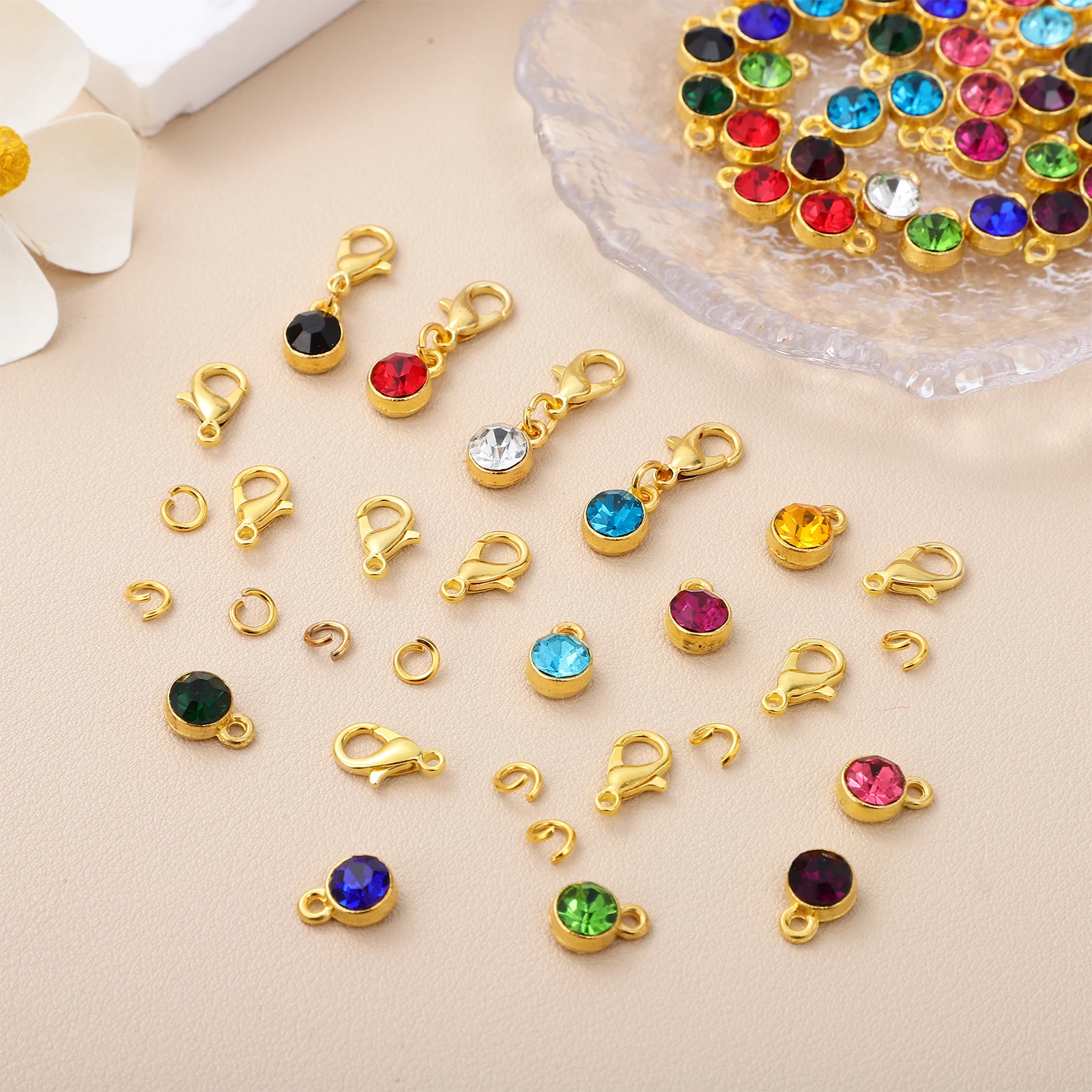 

48 pcs Colored Diamond Charms Jewelry Making Kit Alloy Pendants DIY Bracelet Earrings Necklace Keychain Birth Stone Studded