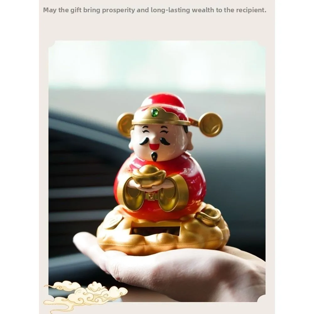 Chinese Style God of Wealth Ornament Wealth Attracting Treasure Solar Powered God of Fortune Sculpture Gift Auto Shaking