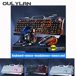 2024 Keyboard Mechanical Touch Metal Mouse Earphone 3pcs Set USB Wired Esports Gaming Luminous Keyboards Computer Accessories