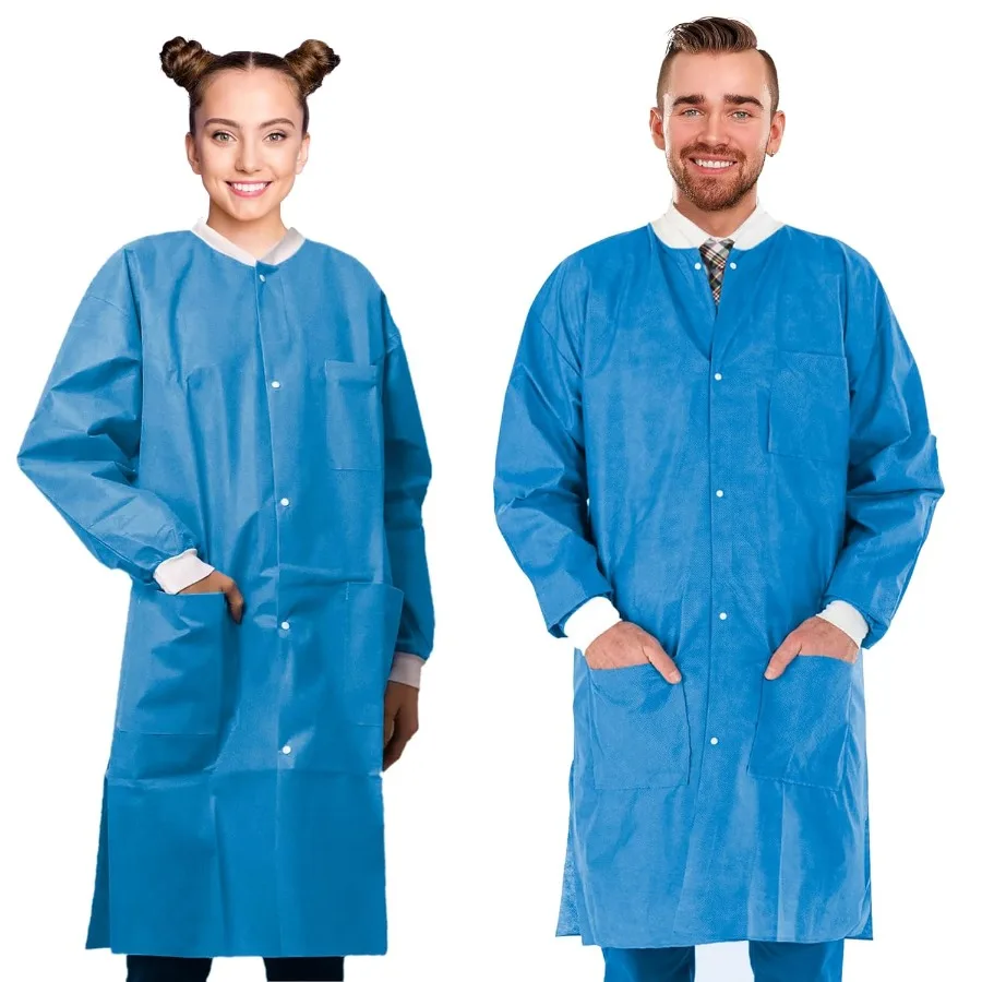 

Disposable Lab Coats for Adults 4XLarge Pack of 10 Blue KneeLength Medical PPE Coats with SMS 50 GSM Material Knit Collar and C