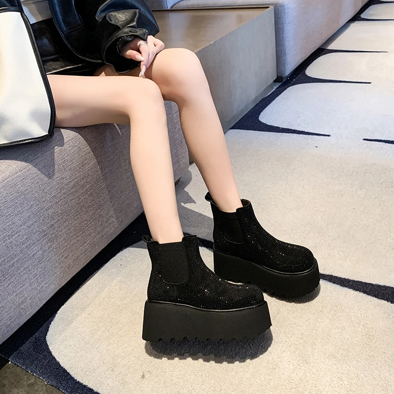 Short-legged Heightening Chimney Boot Women's Full Diamond 2026 Autumn-winter Thick-soled Short Boots