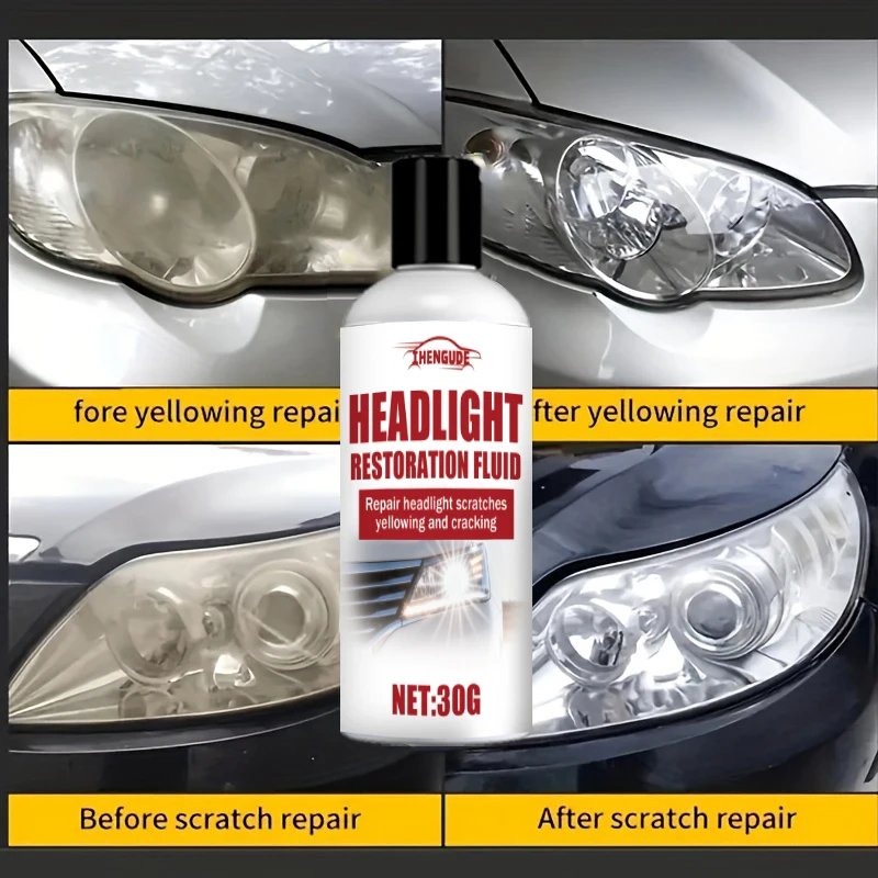 Professional Headlight Repair Agent - Improves Yellowing, Oxidation, and Fogging - Polishing Agent for Lenses, Creates Clearer Vision