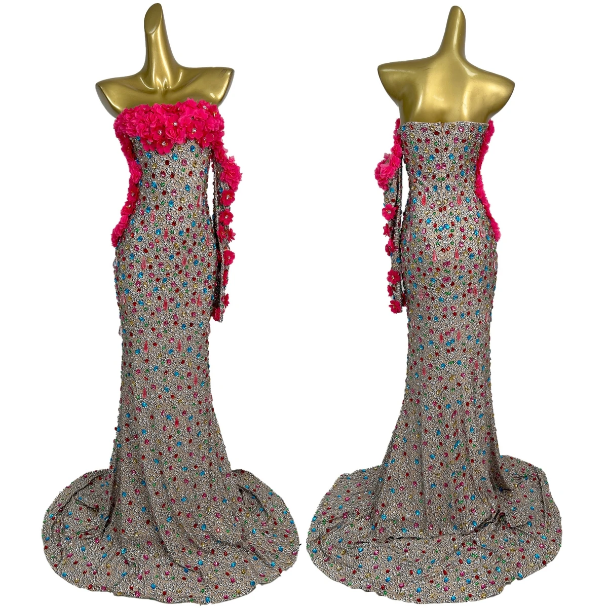 

Роскошное длинное вечернее платье Caihualuo с блестящими стразами и цветочным узором для женщин: элегантное, для дня рождения, свадьбы, выпускного вечера, фотосессии