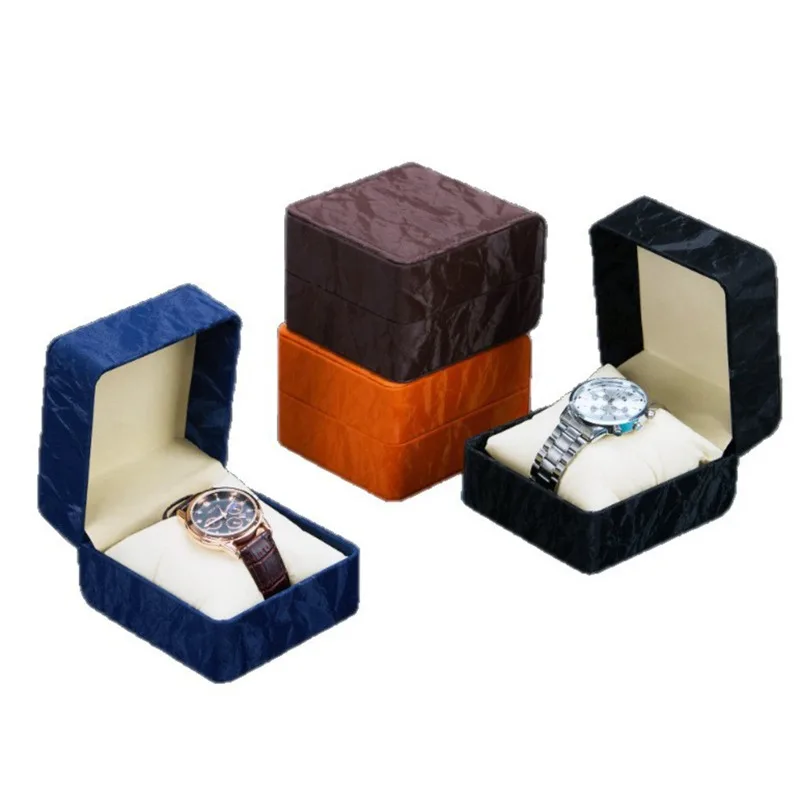 Geschenkbox für Senioren, Einzeluhren mit Kissen, PU-Leder, Armbanduhr-Vitrine, Organizer für Herren, Clamshell-Uhrenabdeckung aus PU-Leder