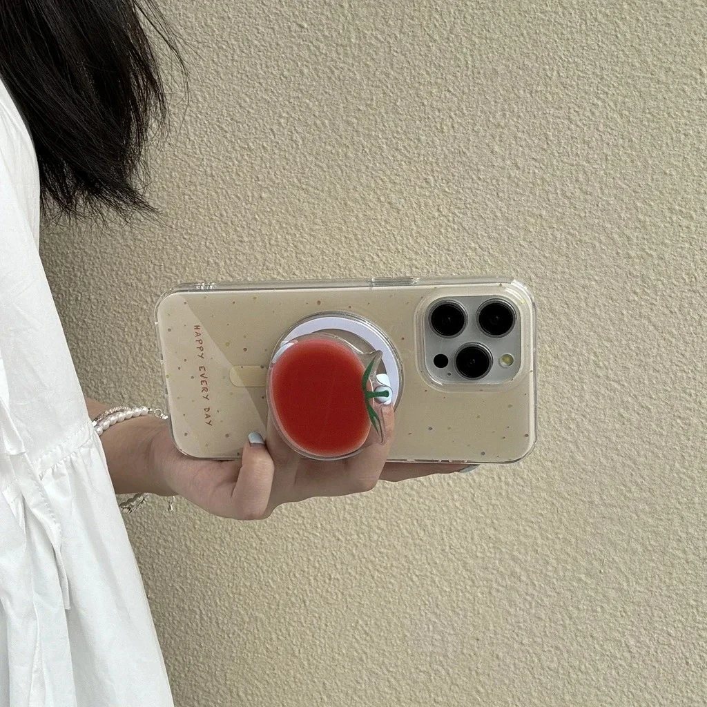 Ins เกาหลีน่ารัก 3D Mini Tomato Magsafe ขาตั้งโทรศัพท์แม่เหล็ก Grip Tok Griptok เกาหลีพับแหวนสําหรับ IPhone Samsung ขาตั้ง