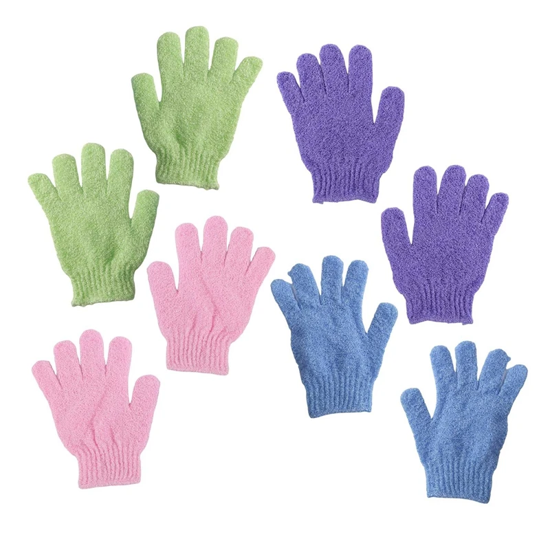 4 Pair Shower Bath Gloves Exfoliating Wash Skin Spa Massage Body Scrubber Cleaner