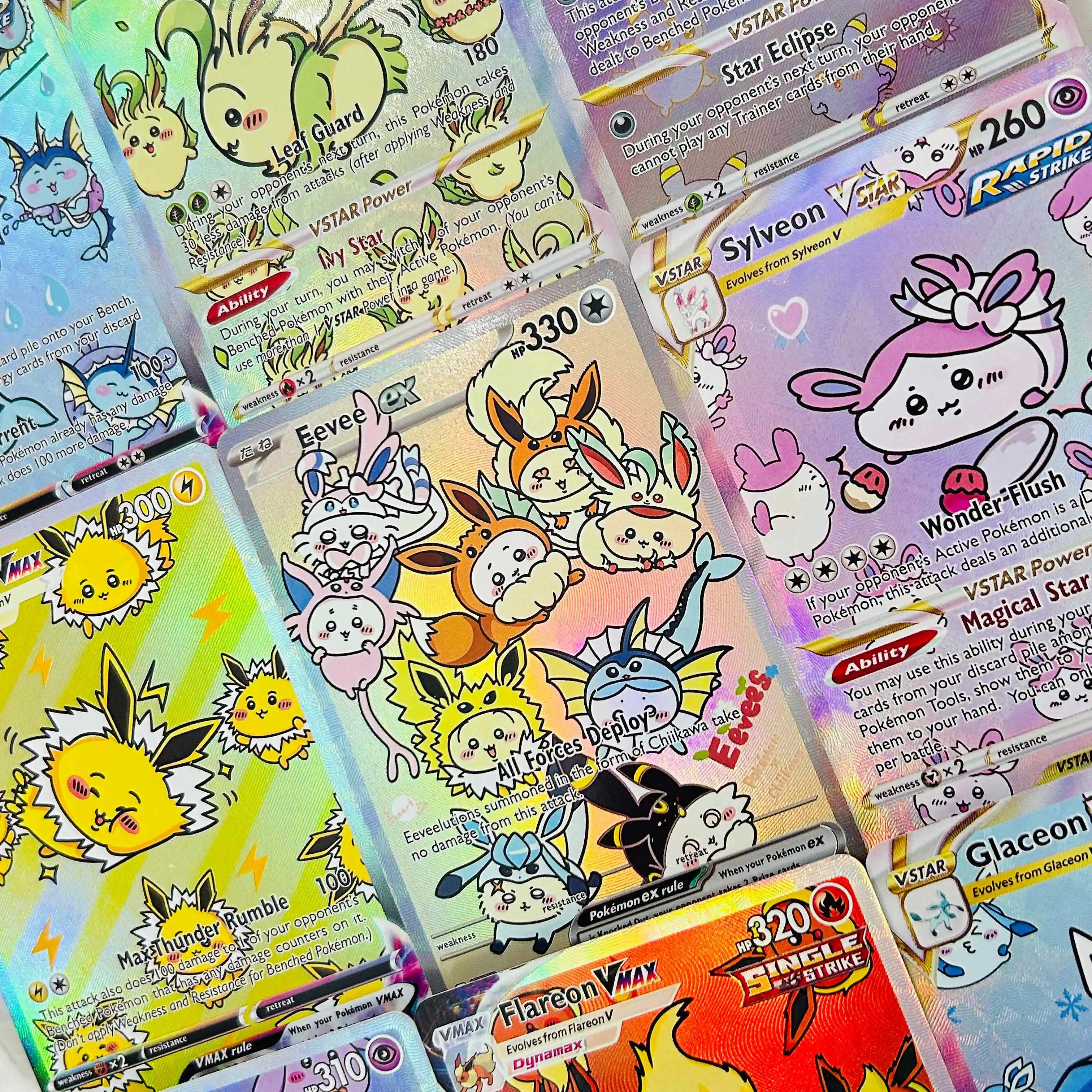 DIY Jolteon Glaceon Leafeon Sylveon Eevee Espeon Vaporeon Flareon Umbreon 9 Stück EN-Version Karten Premium Anime Sammelkarten – Detail 2